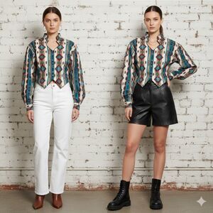 Panhandle Slim Western Cotton Shirt Ornate Buttons Stand Collar S Rodeo Cowgirl